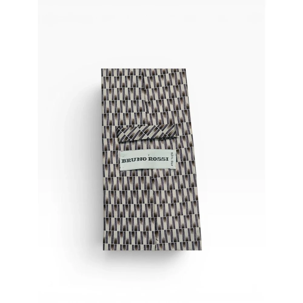 Bruno Rossi‎ Men's 100% Silk Necktie Geometric Pattern Gray Brown Classic Tie